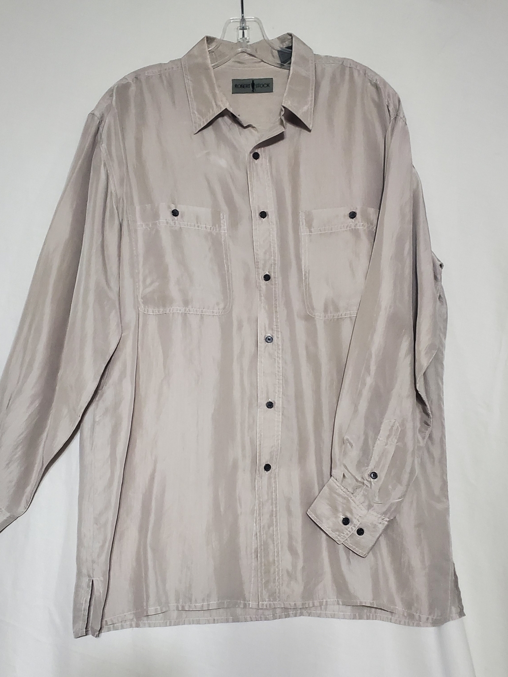 Mens Silk Light Beige Long-Sleeve Button Shirt